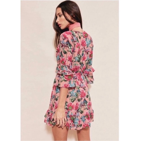 FOR LOVE & LEMONS churro floral babydoll mini dress ruffle pink flamenco size M - Picture 4 of 14
